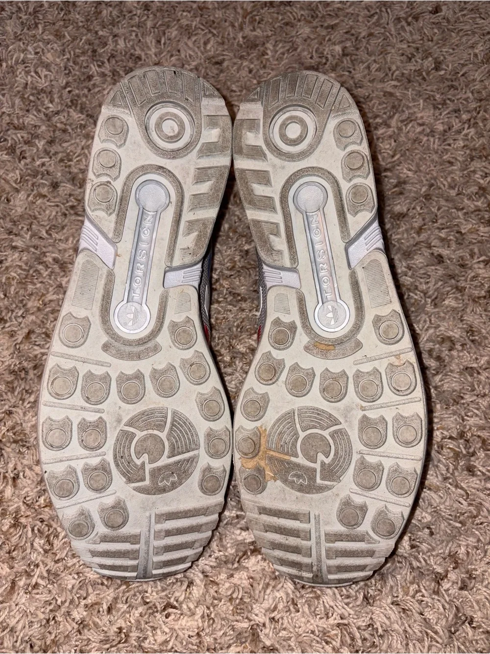 adidas | Men's Athletic Shoes in Light Gray with Red & Blue Accents